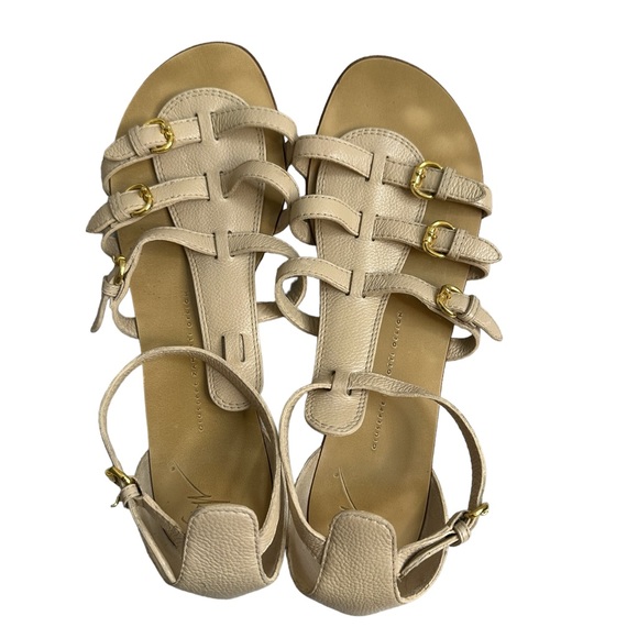 Giuseppe Zanotti Sandal Caged Gladiator Strappy Flat Open Toe Tan Leather 40 - Picture 9 of 13